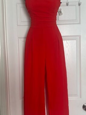 Papaya Red Wide-Leg Jumpsuit